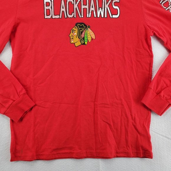 CHICAGO BLACKHAWKS Shirt Men's Long Sleeve Tee Crew Neck Pullover NHL Red 2XL - Picture 3 of 12